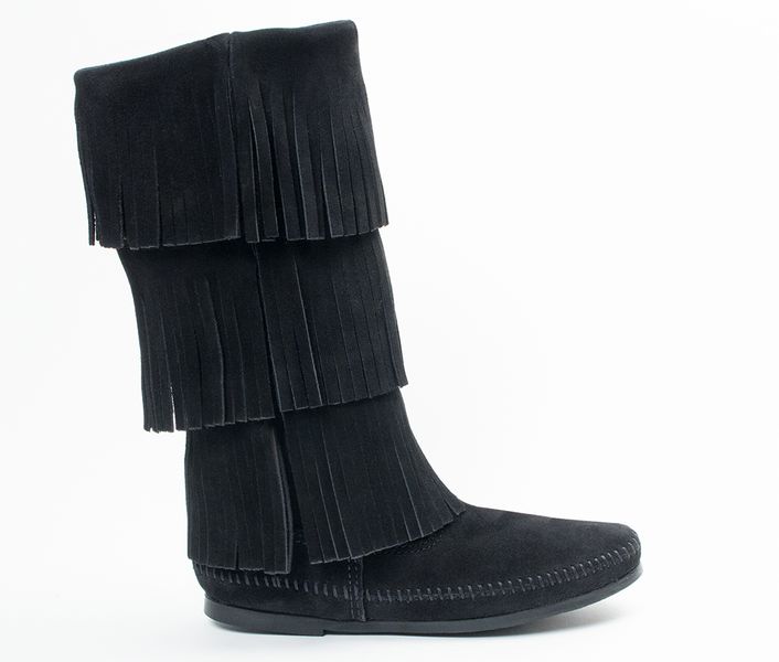 Minnetonka - 3 Layer Fringe Boot - Black