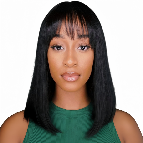 Eligababy 14-inch Straight Fringe Wig Human Hair