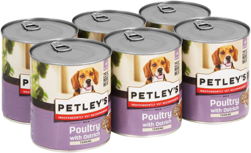 Petley's Dog Food Poultry with Ostrich Terrine- 6 tins x 775g