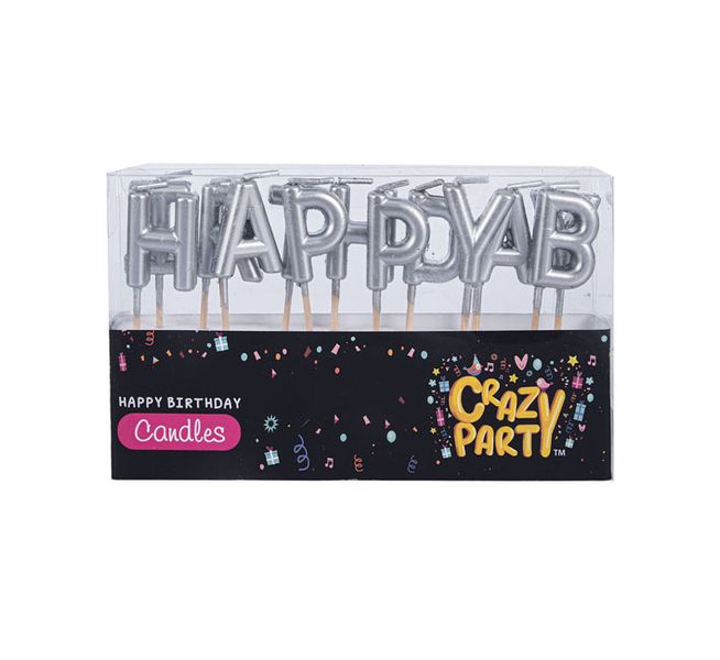 Candles - Party Accessories - Happy Birthday - Silver - 13 Pieces - 4 Pack