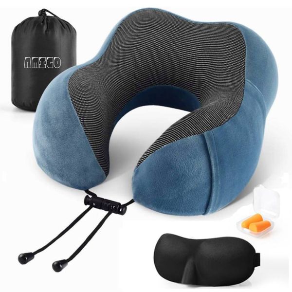 Travel Memory Foam Neck Pillow with Storage Bag Sleep Mask and Earplugs