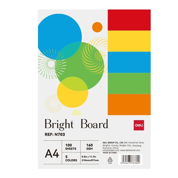 Deli A4 Cardstock Project Board 100 Sheets 160gsm 5 Bright Colors