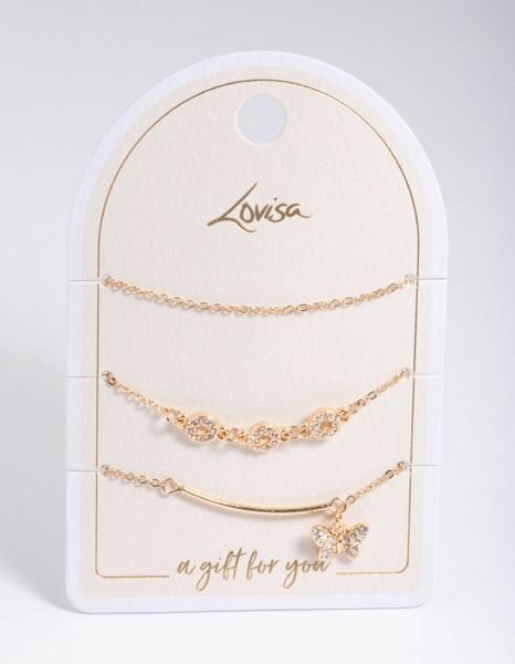 Gold Circle and Butterfly Bracelet 3-Pack