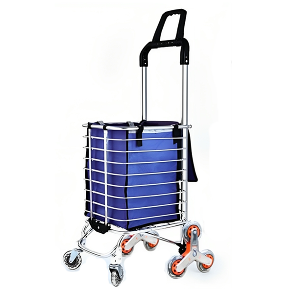Foldable Trolley Bag with Wheels and Pull Handle - Blue