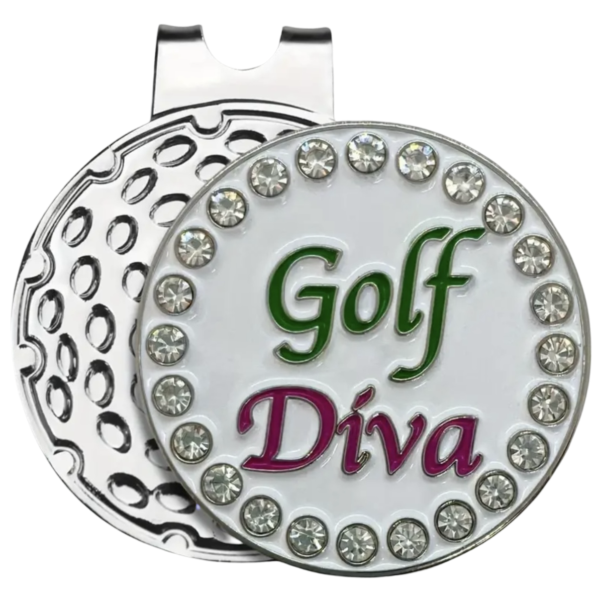 Golf Hat Clip with Removable Ball Marker - Sparkly Green & Pink Golf Diva