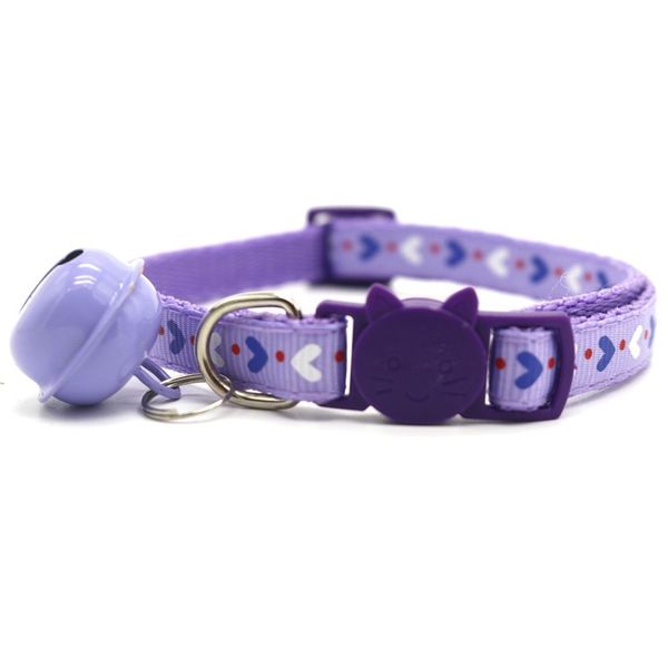 2pc Purple Cat Collar with Bell &amp; Heart Pattern - Adjustable &amp; Cute