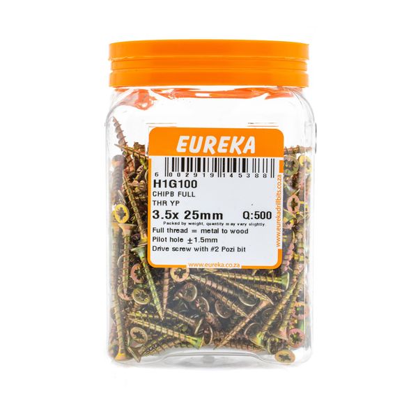 EUREKA Chipboard Screws Full Thread Yellow Zinc 3.5 x 25mm Q:500 H1G100