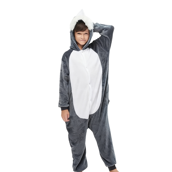 Kids Flannel Animal Onesie Pajamas Wolf Winter Warm Sleepwear