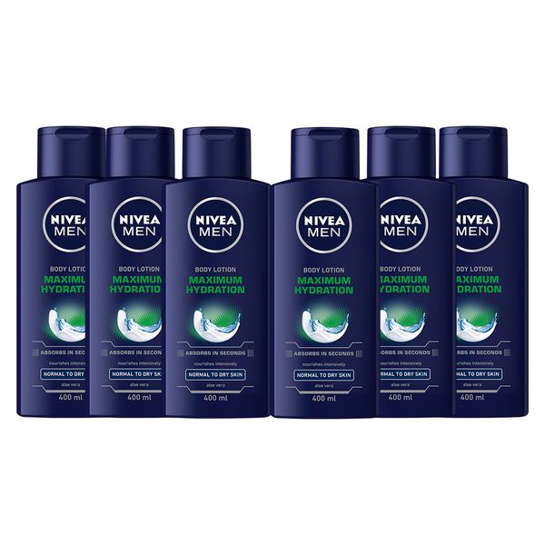 NIVEA MEN Maximum Hydration Body Lotion with Aloe Vera, 6x400ml