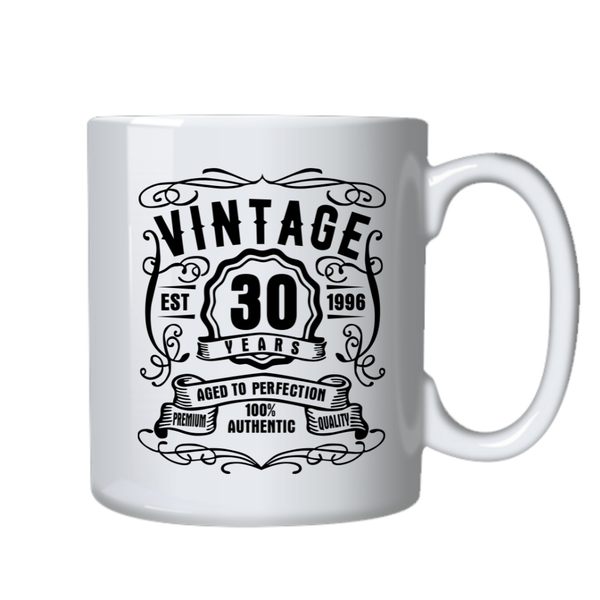 Vintage 30 Years Old Est 1996 Birthday Cup - Mug Gift - White