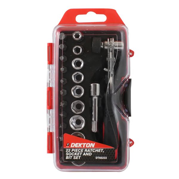 Dekton 22 Piece Ratchet Wrench, Bit and Socket Set
