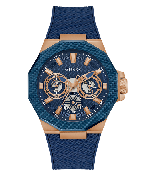 Guess Men Blue-Gold Rubber Leisure, Analogue GW0853G3