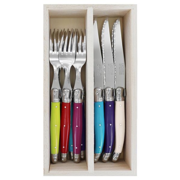 Andre Verdier Steak Knives &amp; Forks Set - Fan - 12piece in Wooden Box