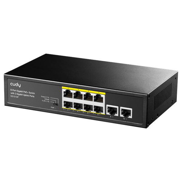 Cudy: 8-Port Gigabit PoE+ Switch with 2 Gigabit Uplink Ports 120W, GS1010P