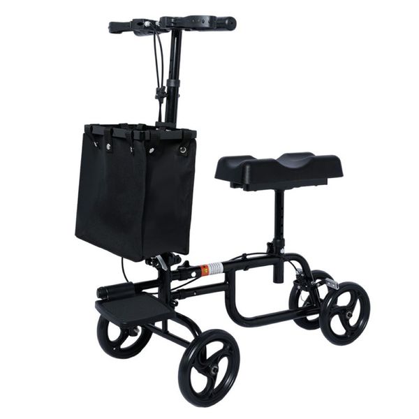 Foldable Knee Walker With Brake Steerable Adjustable Handle &amp; Knee Pad