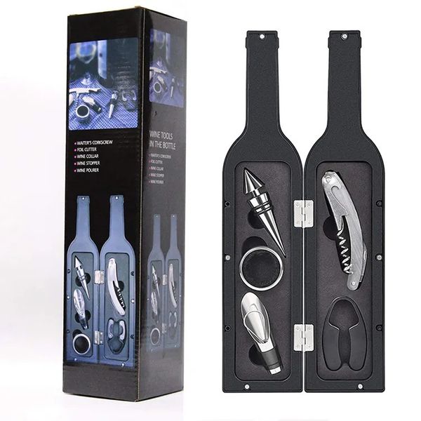 Wine Bottle Shaped Corkscrew &amp; Accessory Gift Set - 5 Piece