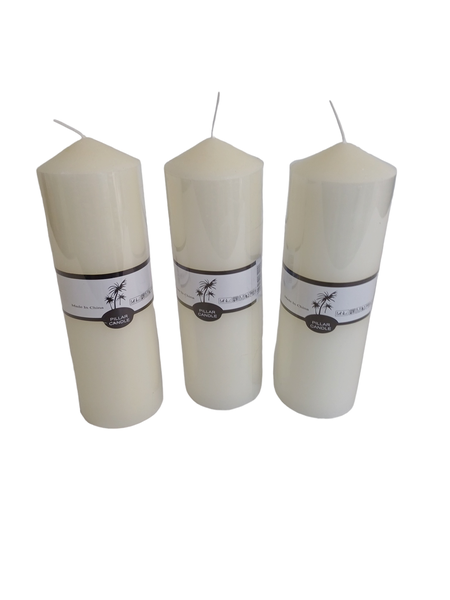 Set of 3 x White Wax 21cm Pillar Candles