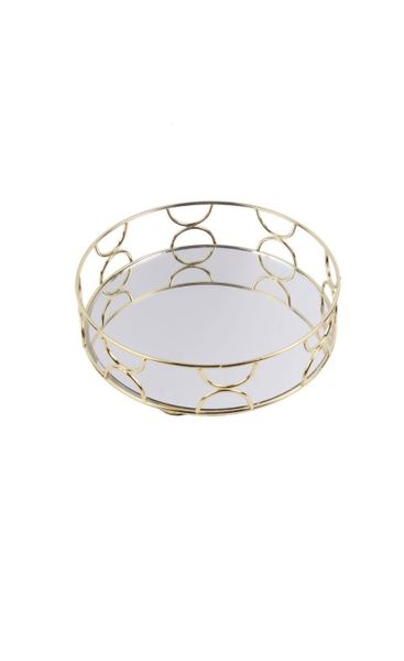 Small Gold Decorative Mirror Tray for Jewelry, Makeup, Bathroom Organiser