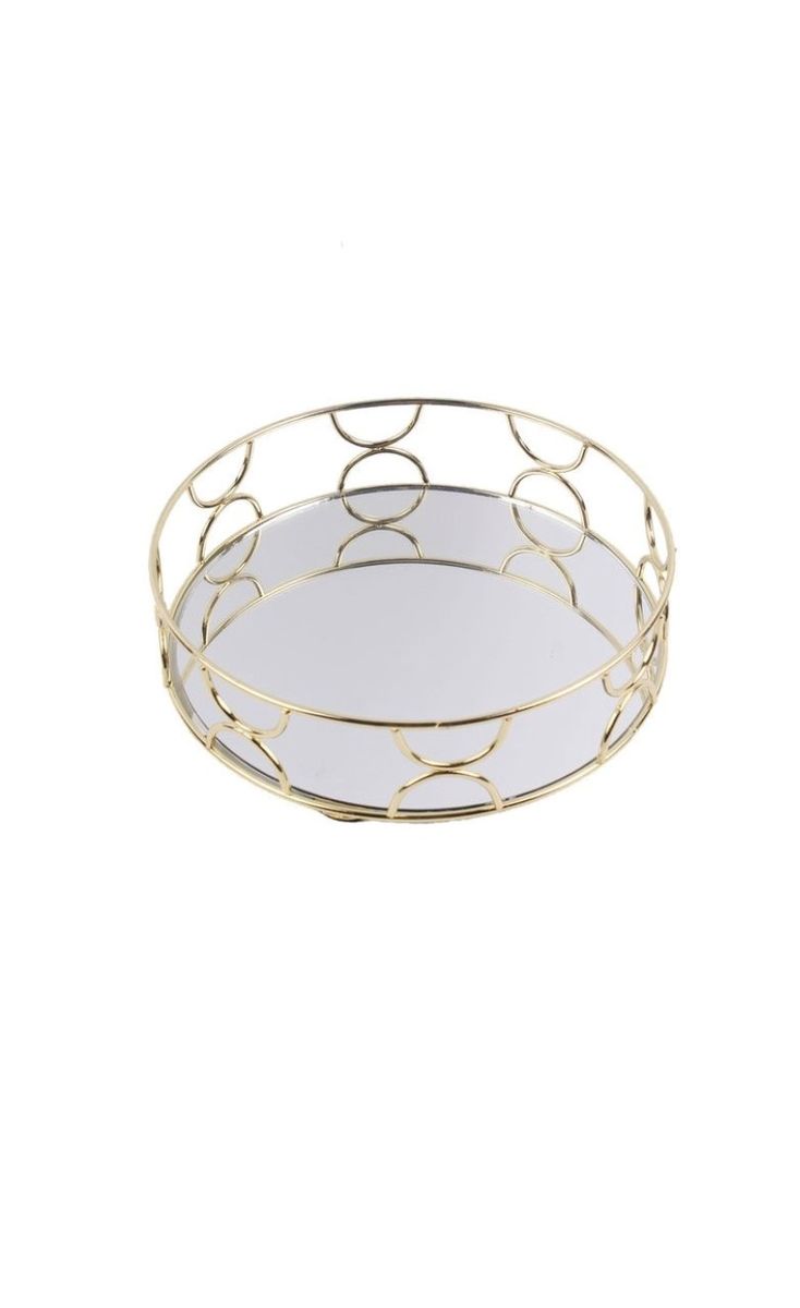 Small Gold Decorative Mirror Tray for Jewelry, Makeup, Bathroom