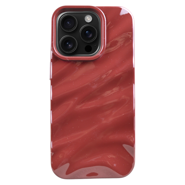 Glittery Glossy Wavy Phone Case Compatible With iPhone 16 Pro - Maroon