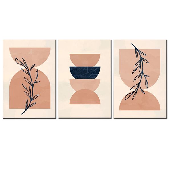 Canvas-Art-3 Pieces Boho Neutral Floral Mid Century Abstract Wall Art