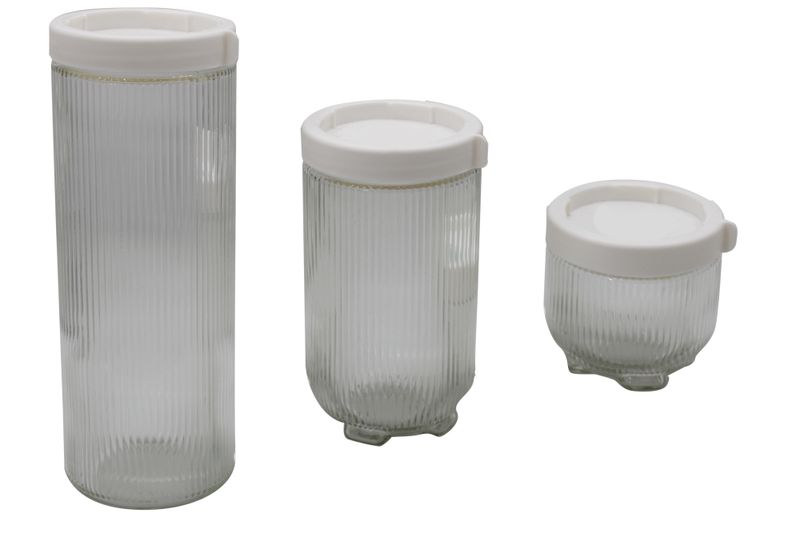 Stackable Interlock Grooved Glass Canister Set 1400 900 and 450ml - 3 Piece