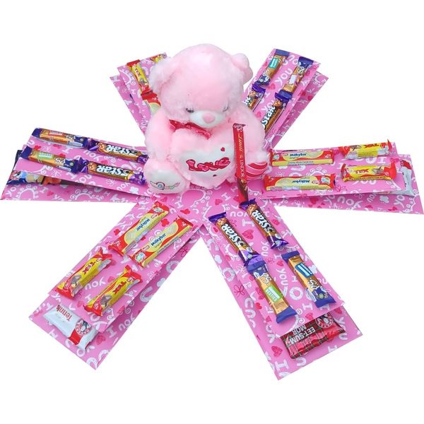 Pink Bliss | 2-layer Large Teddy &amp; Snack Explosion Box | Pop-Up Gift Hamper
