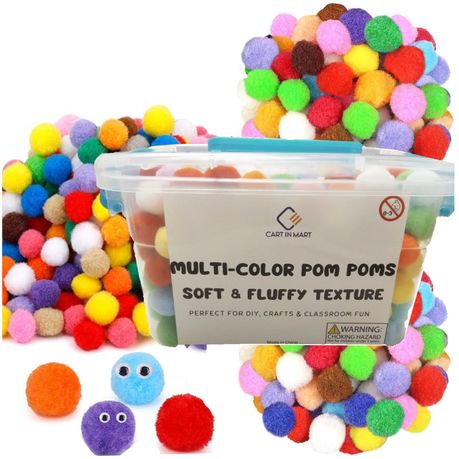 300 Assorted Craft Pom Poms 2.5cm Kids DIY Arts & Crafts Supplies Set Image