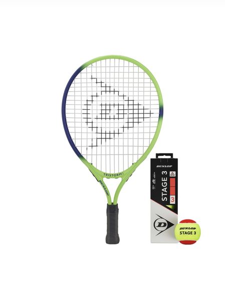 DUNLOP Tristorm JNR 19 Tennis Racket and Red Tennis Ball Starter Set Combo