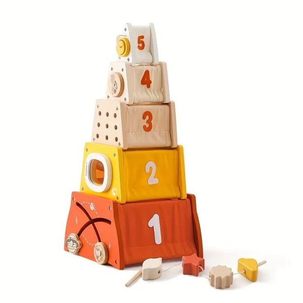 Wooden Nesting and Stacking Blocks Tower