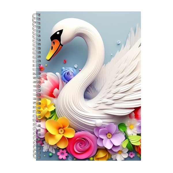3D White Swan Colorful Rainbow Floral 4 Notebook Gift Idea Notepad Pad 107