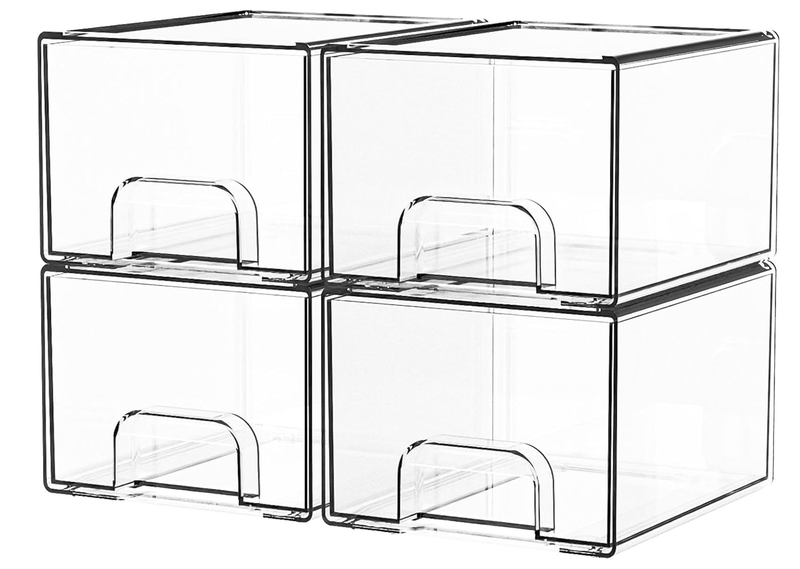 FA PLUS - Clear Stackable Storage Drawers - Makeup and Medicine Organisers - 4 Pack