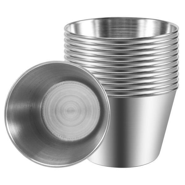 Pack Of 12 -Brushed Stainless Steel Condiment Sauce Cups - 2 5Oz 70Ml