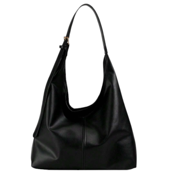 Large Capacity Luxe Slouch Shoulder Bag - Black