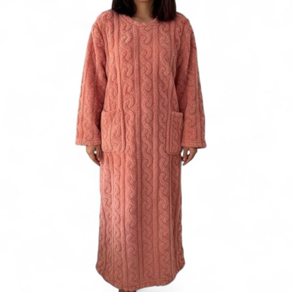 GlammeFab Fleece Long Sleeve Winter Dress Pink