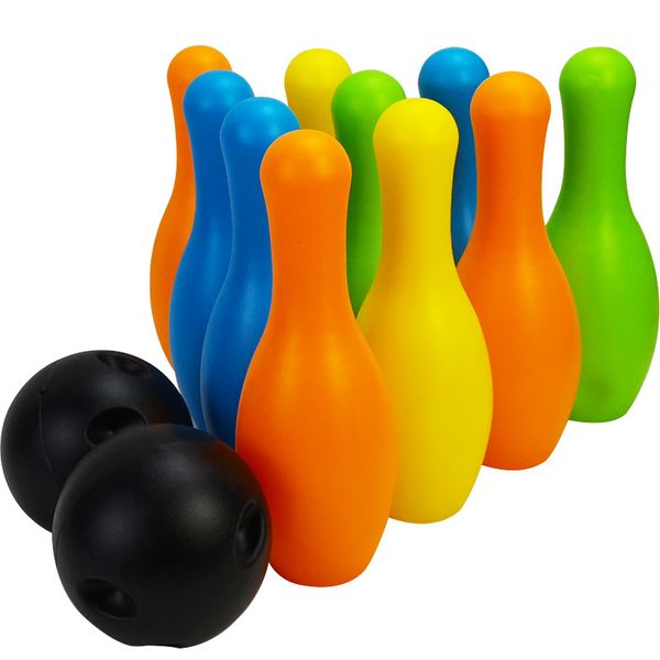 10 Pin Multi-Color Bowling Set for Kids with Storage Rack - 12 Pieces Total