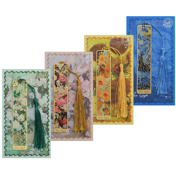 4 Pcs Hollow Art Metal Bookmarks Van Gogh Bookmark for Book Lover Reader