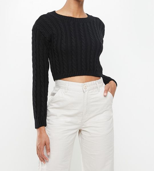 Women's Blake Cable Knit Crop Top Fitted - Black