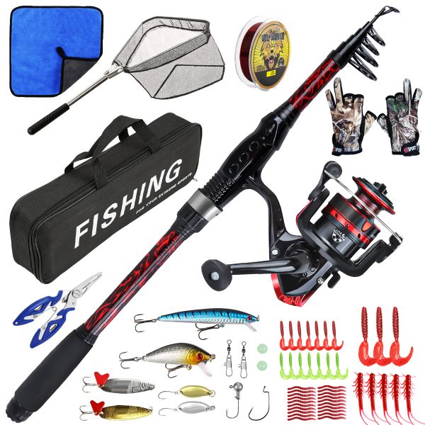 1.8M Telescopic Fiberglass Lure Rod &amp; Reel Set - Saltwater Fishing Kit