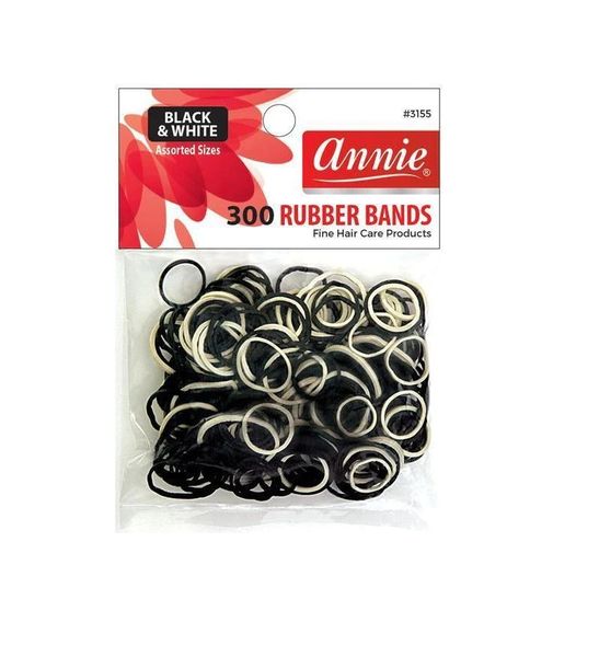 Annie Rubber Bands Asst Size 300Ct Black &amp; White - 10 Packs