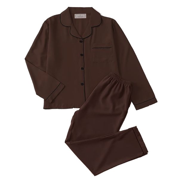 PJ Warehouse Chocloate Brown Winter Pj with Black Piping