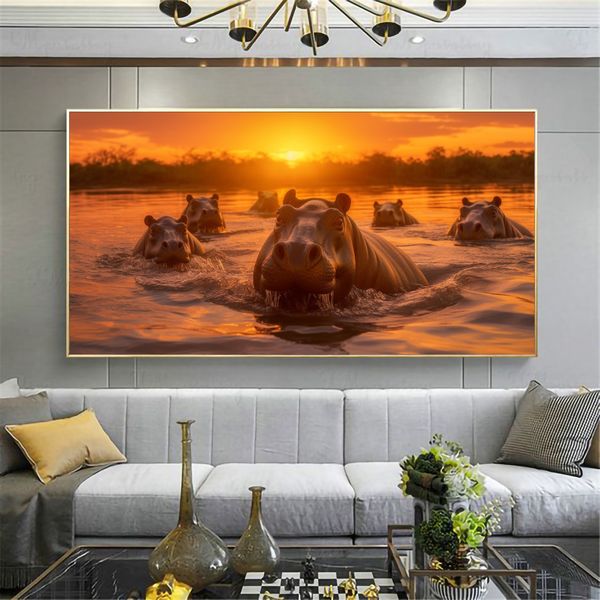 Canvas Wall Artwork - Hippo Sunrise Soak - 0614
