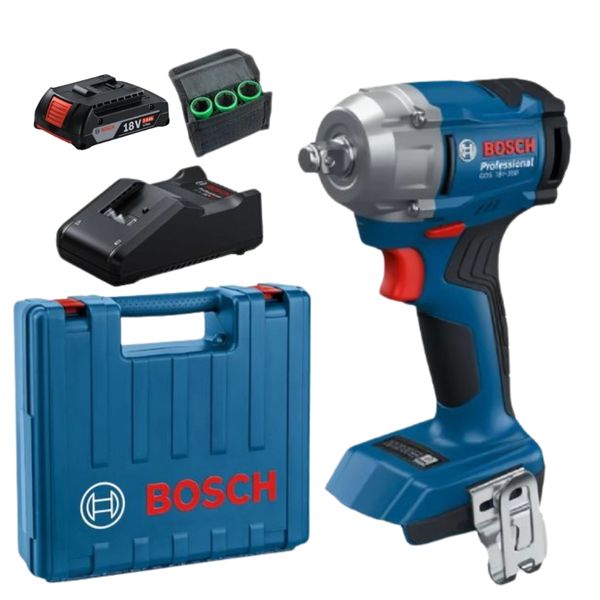 Bosch - Cordless Impact Wrench with 2Ah Battery, Fast Charger &amp; Socket Set