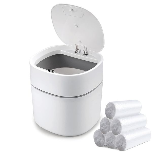 Trash Bin, Plastic, For Office, Bedroom, Room, with 6 Garbage Bag Set