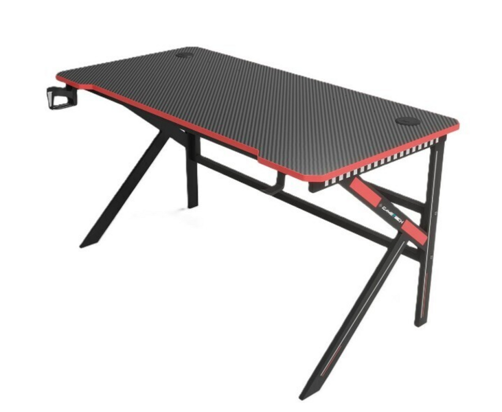 Gaming Desk with Carbon-Style Surface and Cable Management