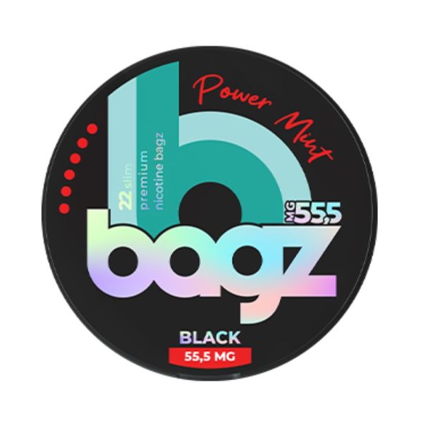 Bagz Nicotine Pouches Black - 55.5mg - Power Mint - 5 Pack (100 pouches)