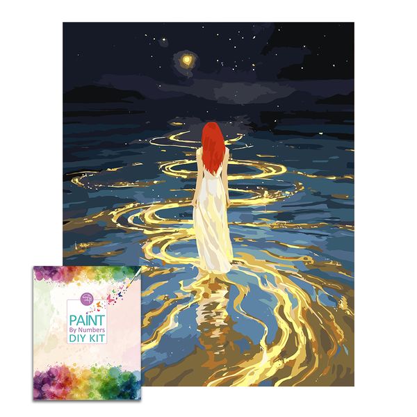 Easy Craft Paint by Number DIY Kit,50x40cm- Moonlit Reflection on the Water
