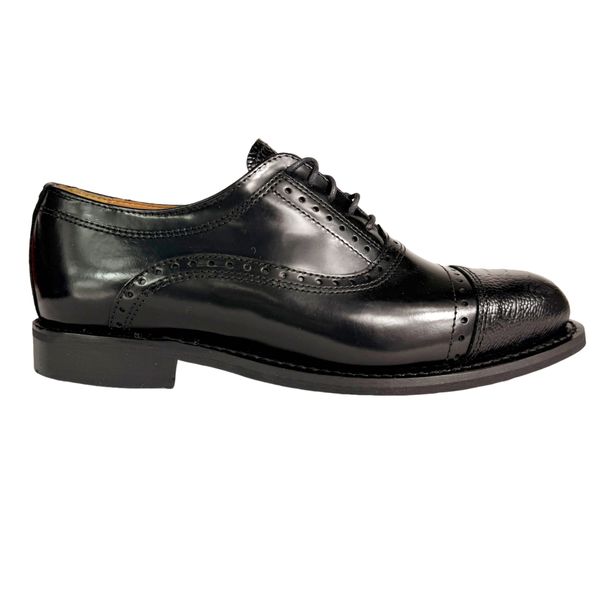 BISHOP Black Oxford Semi Brogue Leather Shoe