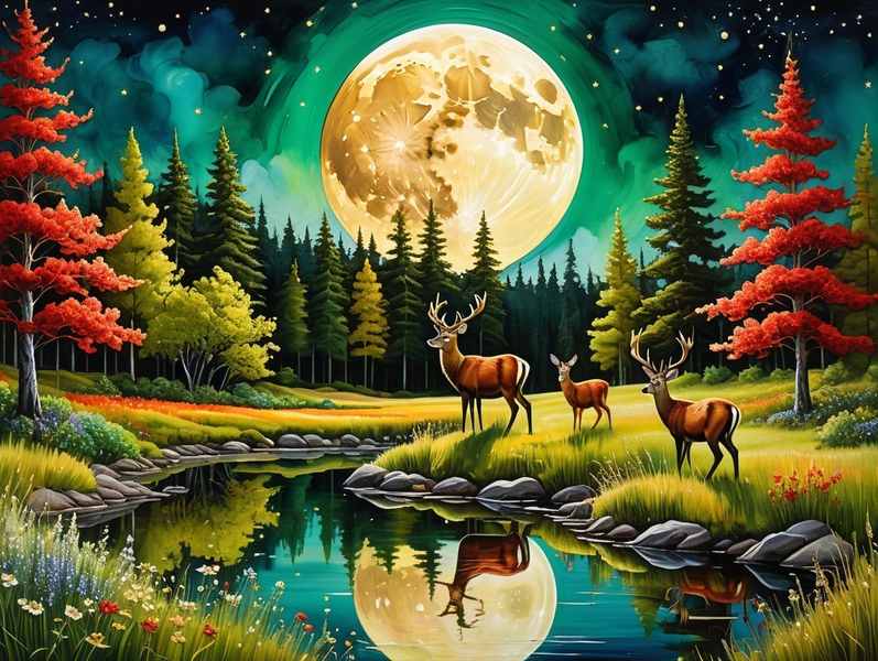 Modern Canvas Wall Art Home Decor - Deer By Pond