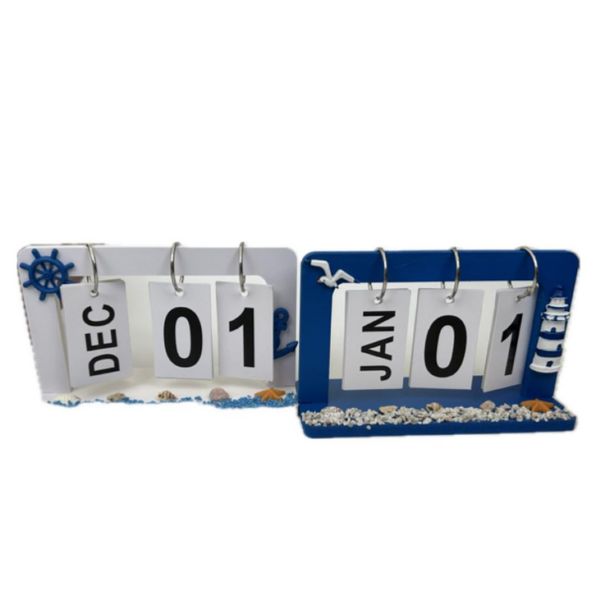 Nautical Calendar 20cm - 2 Piece - White and Blue